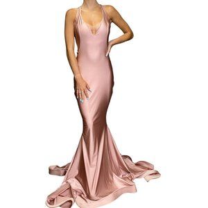 Jessica Angel 737 Criss Cross Strappy V-neck Gown Rosy Cheeks Size Small NWT